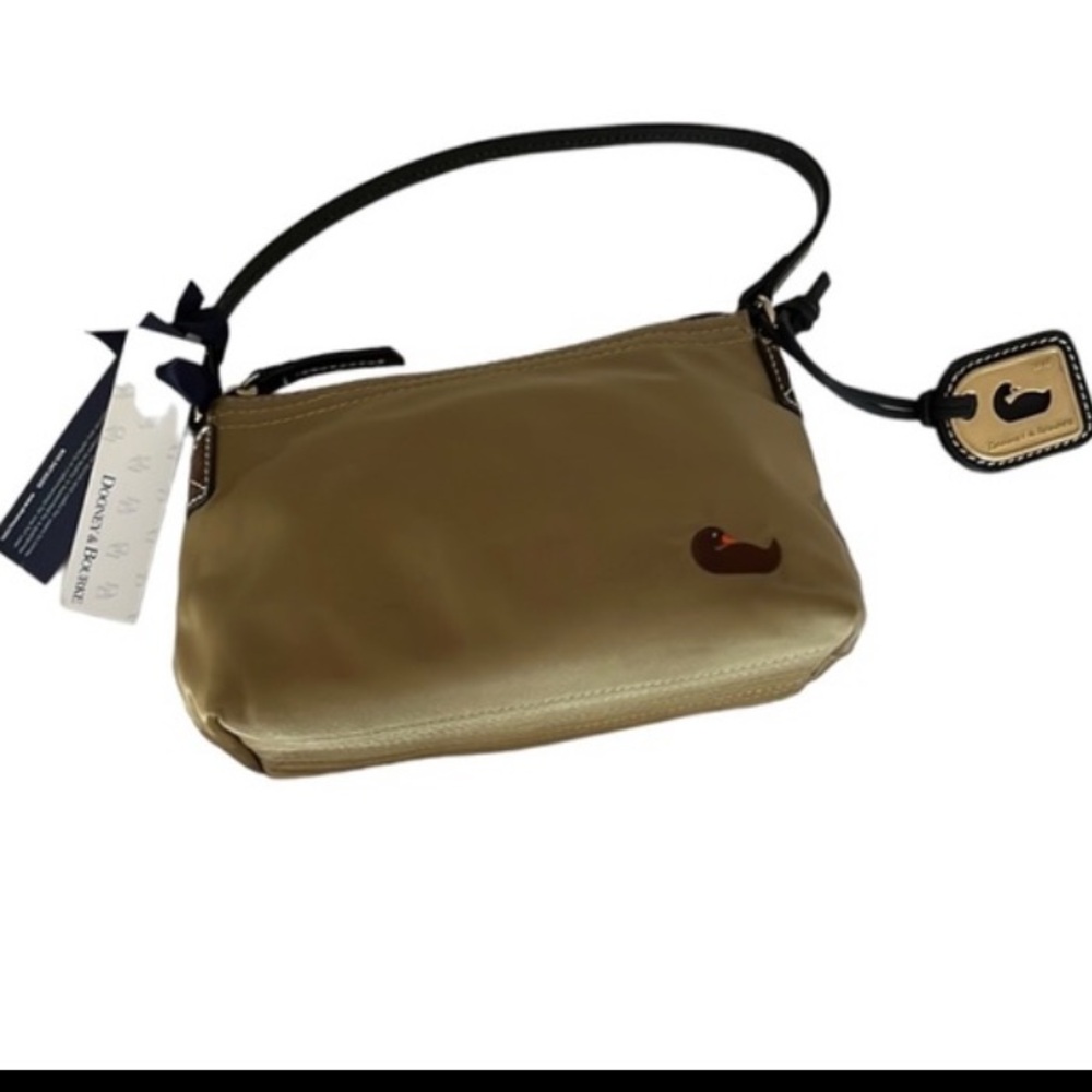Dooney & Bourke tan/ khaki microfiber & genuine leather bag
